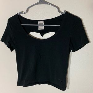 black crop top heart back cut out